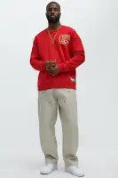 Crew Neck Long Sleeve Screen Print Cotton Polyester Imported Top(Red,S)