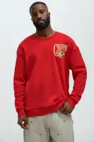 Crew Neck Long Sleeve Screen Print Cotton Polyester Imported Top(Red,S)