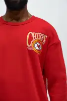 Crew Neck Long Sleeve Screen Print Cotton Polyester Imported Top(Red,S)