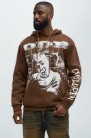 Brown Printed Long Sleeve Polyester Hoodie