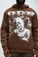 Brown Printed Long Sleeve Polyester Hoodie(Brown,S)