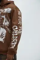Brown Printed Long Sleeve Polyester Hoodie(Brown,S)