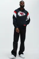 Hooded Drawstring Embroidered Shell Jacket (Red/Black)(Red/Black,S)