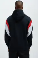 Hooded Drawstring Embroidered Shell Jacket (Red/Black)(Red/Black,S)