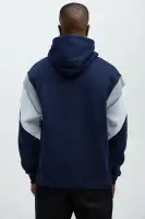 Navy Hooded Drawstring Shell & Lining Blend Imported Jacket(Navy,S)