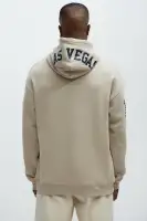 Black Drawstring Long Sleeve Front Back Sleeve Screen Print Hoodie(Sand,S)