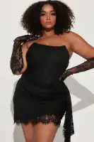 Sexy Corset Mini Dress Set with Detachable Gloves - Asymmetrical Hem & Boning Waist(Black,XS)