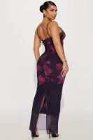 Elegant Purple Mesh Maxi Dress with Lace Trim & Adjustable Straps – Sexy Sweetheart Neckline & Back Lace-Up Detail(Purple/combo,XS)