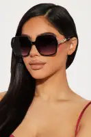 Square Sunglasses with Side Chain Detail - Available in Black and Green