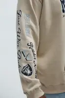 Black Drawstring Long Sleeve Front Back Sleeve Screen Print Hoodie(Sand,S)