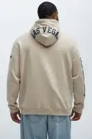 Black Drawstring Long Sleeve Front Back Sleeve Screen Print Hoodie(Sand,S)