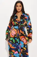 Elegant Black Midi Dress with Collar Neckline & Tie Front – 3/4 Sleeve Button-Down Style(Black/combo,XS)