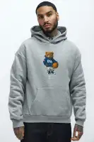 Heather Grey Long Sleeve Printed Cotton-Polyester Hoodie