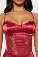 Sexy Red Stretch Satin Mini Dress with Sweetheart Neckline & Sheer Lace Trim(Red,XS)