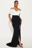 Elegant Off-Shoulder Maxi Dress with High Slit - Black & White Options