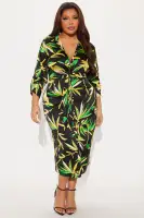 Elegant Black Satin Shirt Midi Dress with Tie Front & 3/4 Sleeves(Black/combo,XS)