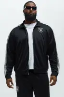 Ribbed Neckline Contrast Trim Front Snap Closure Las Vegas Raiders Embroidered Chenille Patchwork Long Sleeve Ribbed Cuff Hem Jacket(Black,S)