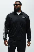 Ribbed Neckline Contrast Trim Front Snap Closure Las Vegas Raiders Embroidered Chenille Patchwork Long Sleeve Ribbed Cuff Hem Jacket(Black,S)