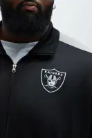 Ribbed Neckline Contrast Trim Front Snap Closure Las Vegas Raiders Embroidered Chenille Patchwork Long Sleeve Ribbed Cuff Hem Jacket(Black,S)