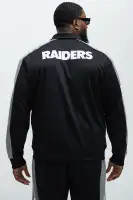 Ribbed Neckline Contrast Trim Front Snap Closure Las Vegas Raiders Embroidered Chenille Patchwork Long Sleeve Ribbed Cuff Hem Jacket(Black,S)