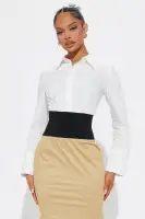 Elegant Midi Shirt Dress with Bandage Waist & Mermaid Hem – Khaki/Combo(Khaki/combo,XS)