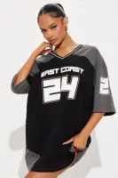 Stylish V-Neck Graphic Mini Dress - 95% Cotton Stretch Tee, Short Sleeves, Black/Grey(Black/Grey,XS)