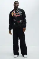 Crew Neck Long Sleeve Cotton-Polyester Blend Top(Black,M)