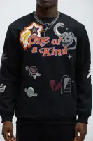 Crew Neck Long Sleeve Cotton-Polyester Blend Top(Black,M)