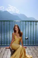 Elegant Backless Mermaid Maxi Dress with Adjustable Straps – Silver, Gold, Royal, Pink(Gold,XS)