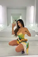 Sexy Mesh Mini Dress with V-Neck & Draped Skirt - Stretchy Bodysuit (Green/Combo)(Green/combo,XS)