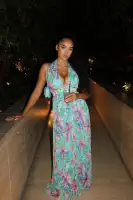 Elegant Chiffon Maxi Dress - Halter Tie Front & Back, Pleated Detail, Elastic Waist (Green/Combo)