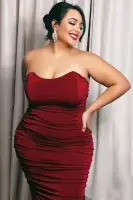 Elegant Strapless Midi Dress with Boning Detail - Black, Taupe & Wine Options(Wine,XS)
