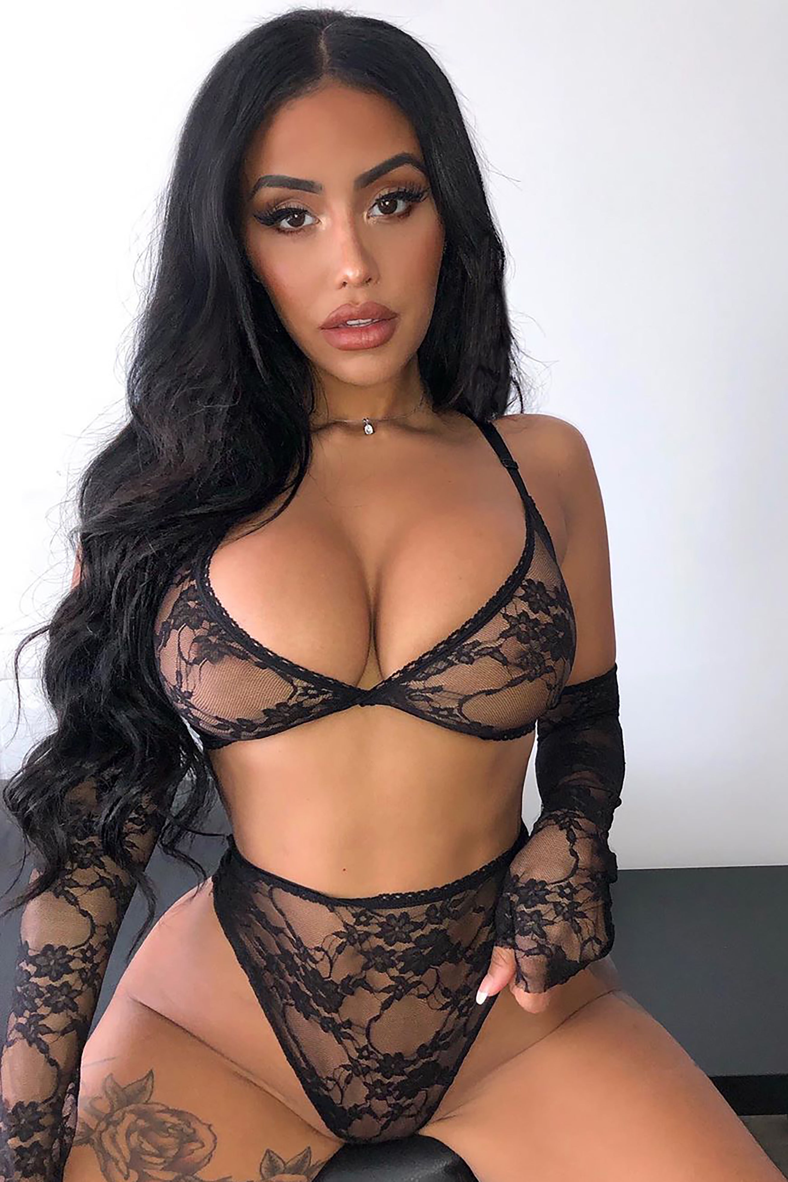 2-Piece Lace Set with Thigh Highs & Matching Thong – Unlined Underwire & Adjustable Straps