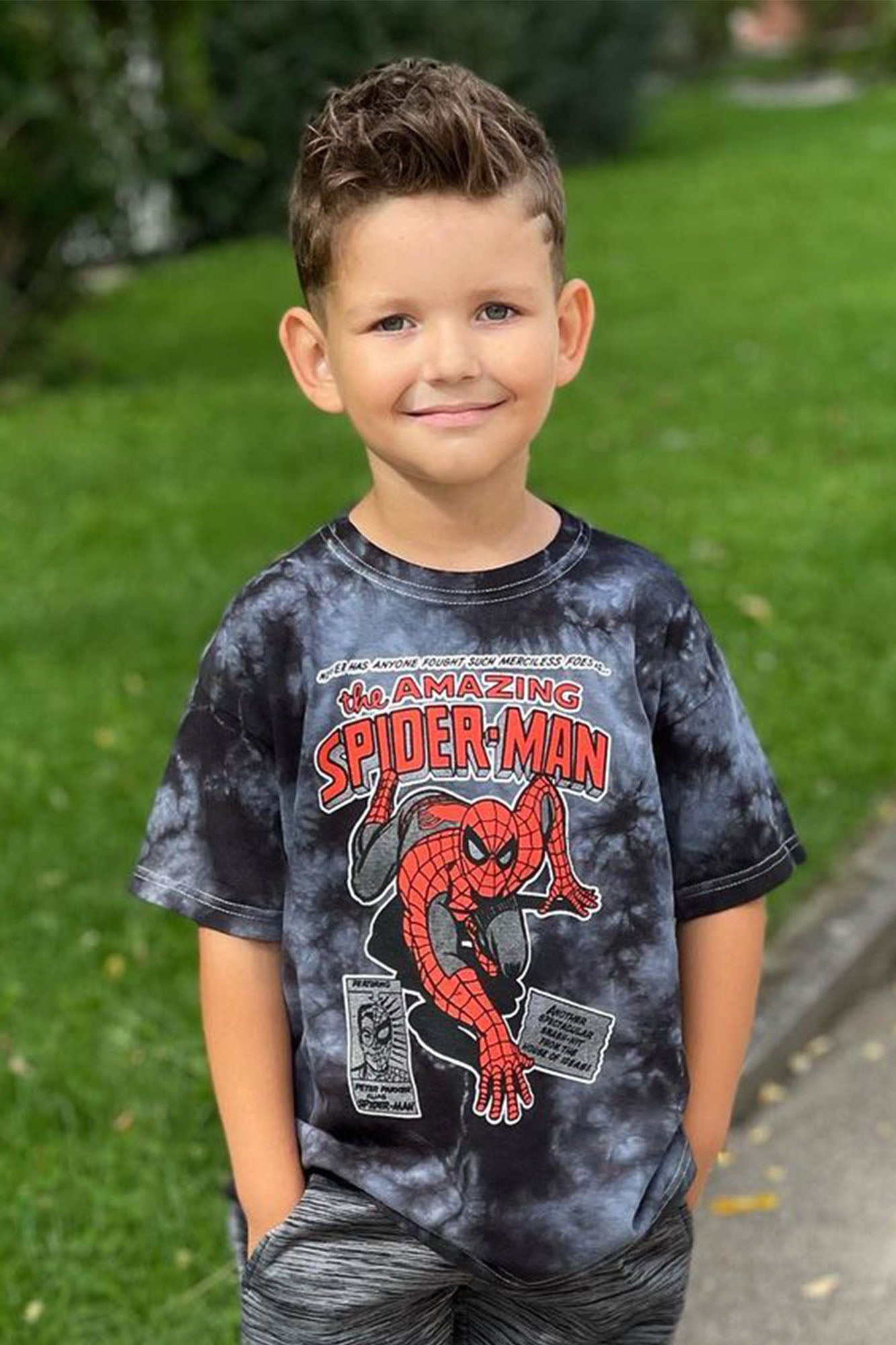 Spider-Man Graphic Tie-Dye Short Sleeve Crew Neck T-Shirt - 100% Cotton Unique Design