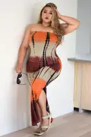 Tie Dye Maxi Dress with Side Slit - Stretchy & Unique in Black/Combo & Pink/Combo(Black/combo,S)