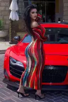 Elegant Long Sleeve Maxi Dress with Deep V-Neck - Stretchy Rayon & Spandex Blend - Multi Color Options(Multi Color,XS)